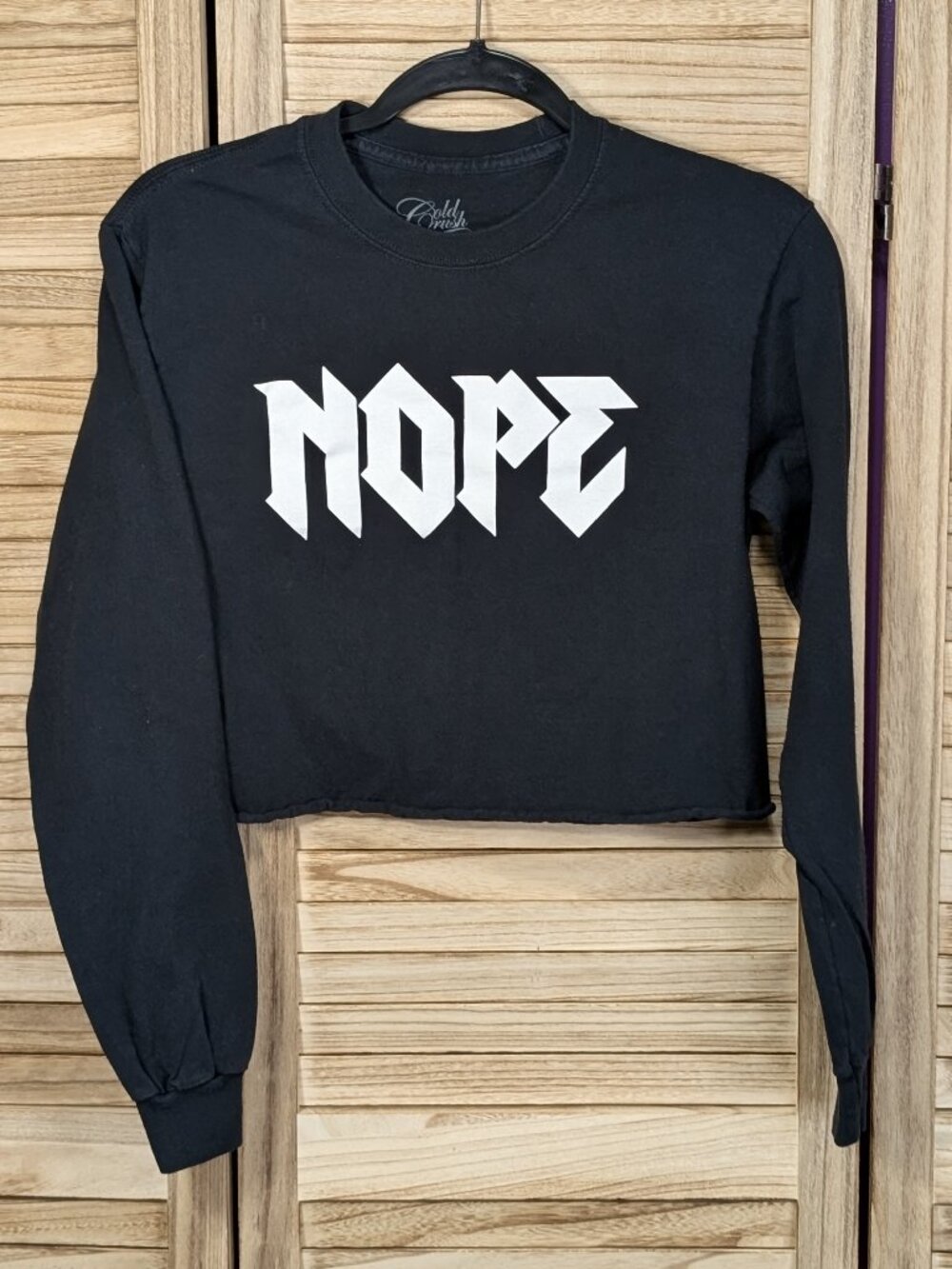 Cold Crush NOPE Black Cropped Sweatshirt with Bold White Graphic Size Small